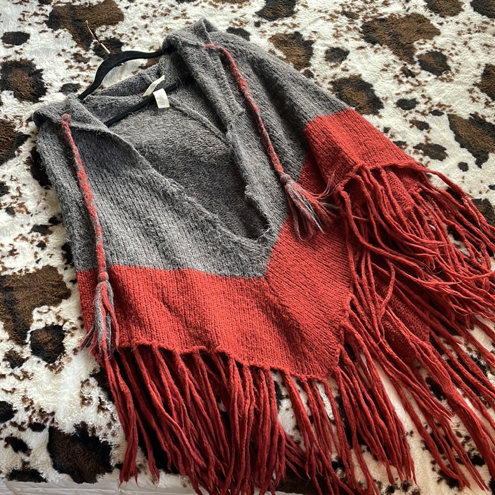 Distressed Boho Fringe Poncho